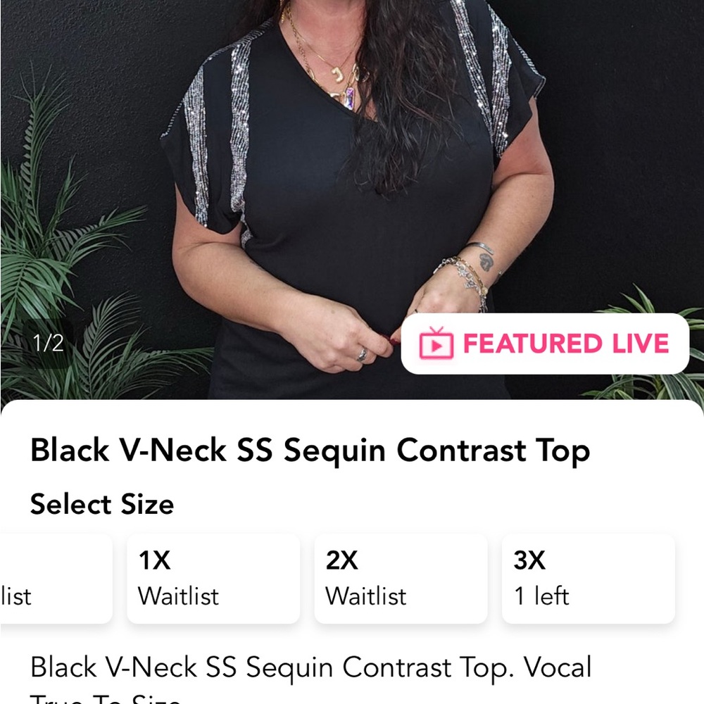 Vocal Black VNeck Short Sleeve Sequin Contrast Top